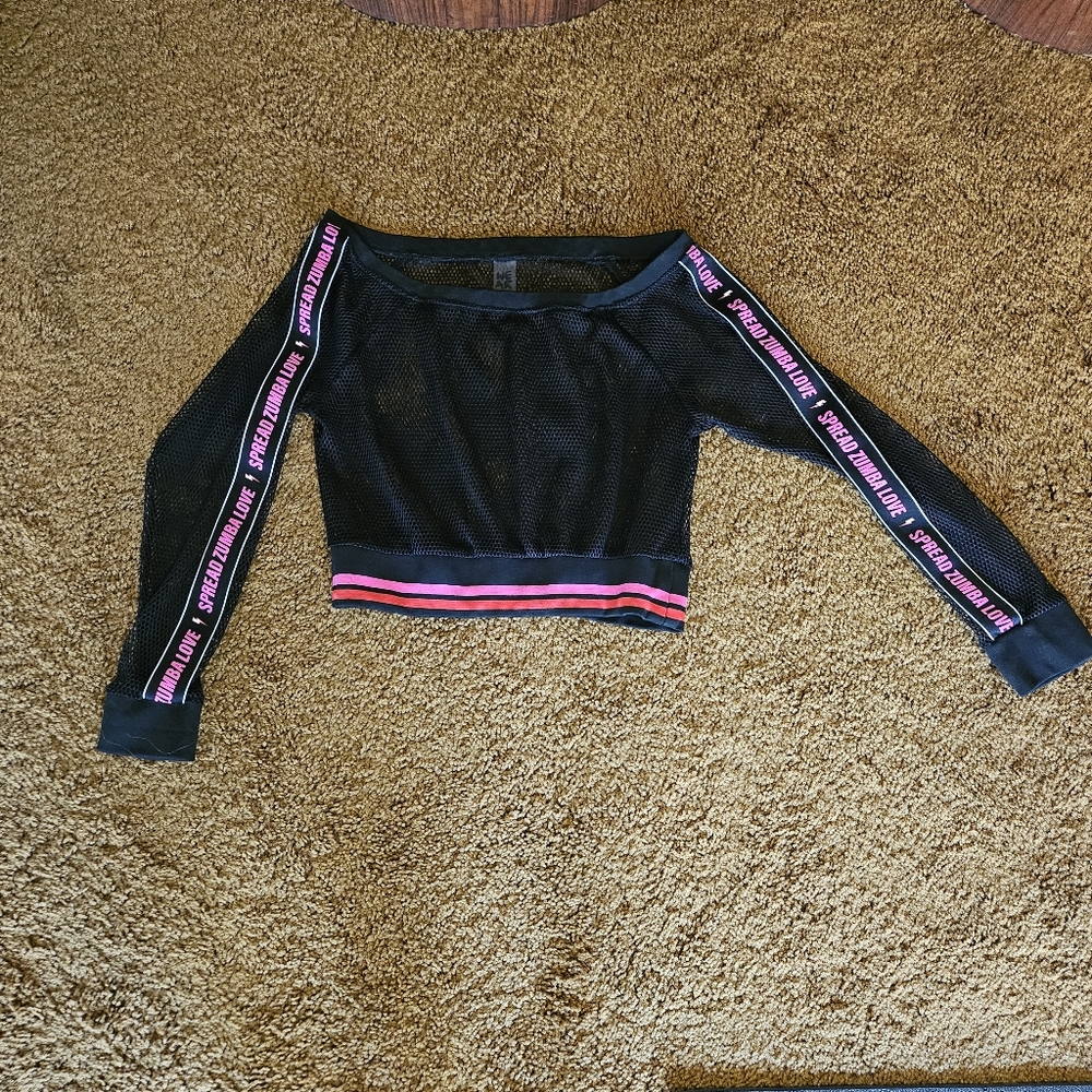 Zumba Fitness Black and Gold Mesh Top